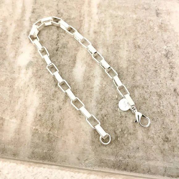 925 Sterling Silver Box Chain Bracelet Link Bracelet 8 inch Bracelet - Picture 3 of 3